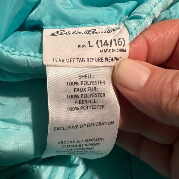 Eddie Bauer Coat Jacket Reversible Puffer Teddy Bear Girls size Large 14 16 Blue - Picture 15 of 16